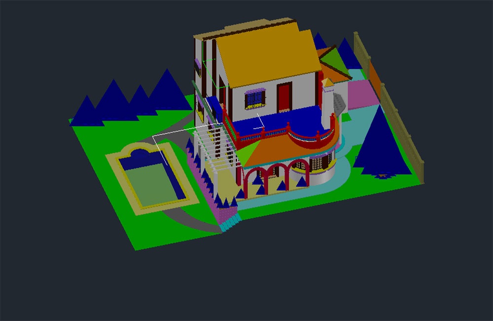 دانلود فایل اتوکد ویلای سه‌بعدی با استخر | Villa With Pool 3D DWG Download