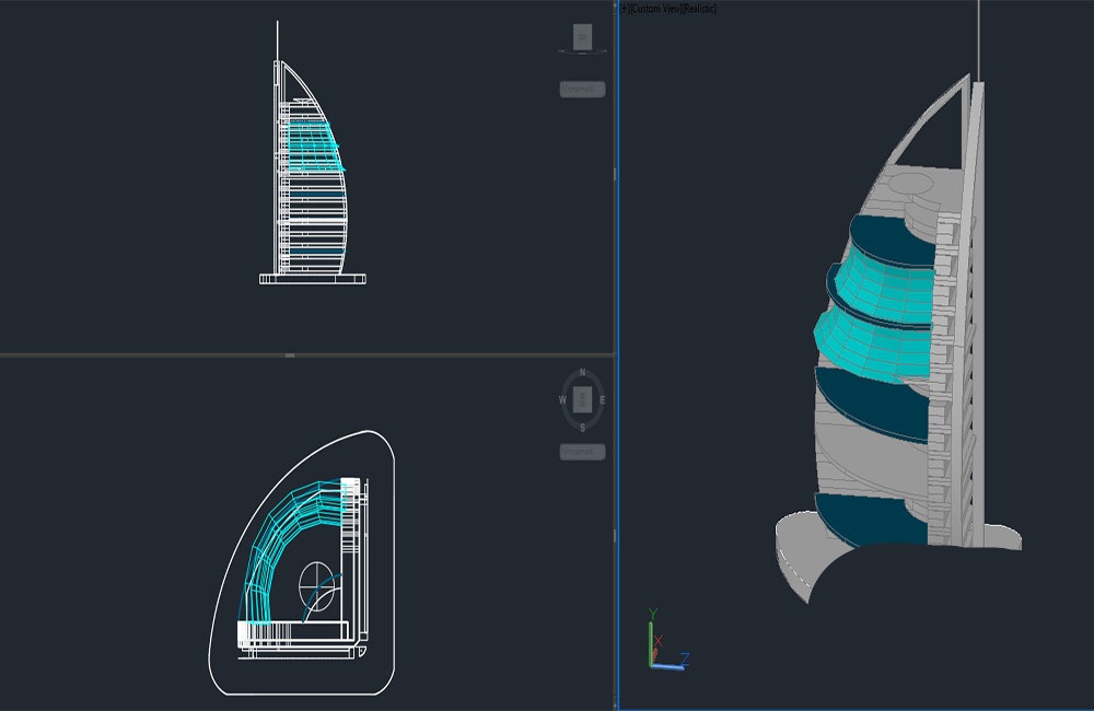 دانلود فایل اتوکد مدل سه‌بعدی برج العرب | Burj Al Arab 3D CAD Drawing
