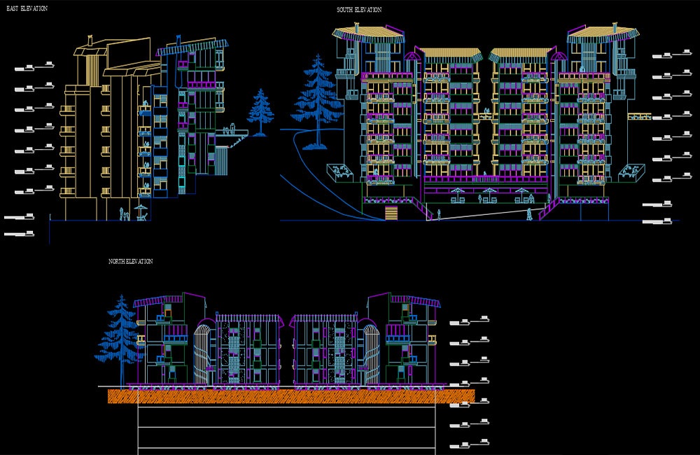 دانلود فایل اتوکد نماهای ساختمان آپارتمانی | Apartment Building Facades DWG Download