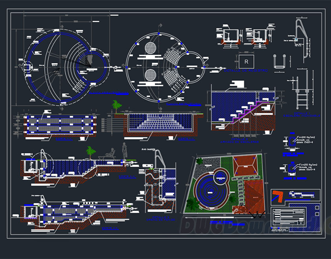 دانلود فایل پروژه اتوکد پلان استخر دایره‌ای | Circular Pool Plan DWG